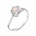 Кольцо из серебра с пл.лунным розовым кварцем и фианитами родированное