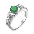 Кольцо из серебра с нат.зелёным агатом и фианитами родированное