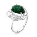 Кольцо из серебра с пл.кварцем цв.изумруд родированное