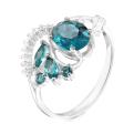 Кольцо из серебра с пл.кварцем цв. лондон топаз и фианитами родированное