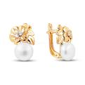 Серьги из золочёного серебра с культ.жемчугом и фианитами