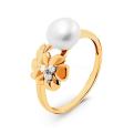Кольцо из золочёного серебра с культ.жемчугом и фианитами