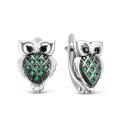 Серьги детские из серебра с фианитами родированные - Совушки
