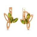 Серьги из золочёного серебра с пл. кварцем цв. хризолит