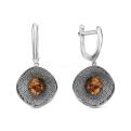 Серьги из серебра с прес. нат. янтарём родированные