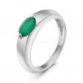 Кольцо из серебра с нат. зеленым агатом родированное - фото