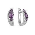 Серьги из серебра с пл. кварцем цв. аметист и фианитами родированные