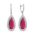 Серьги из серебра с пл.кварцем цв.рубин и фианитами родированные