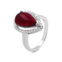 Кольцо из серебра с пл.кварцем цв.гранат и фианитами родированное
