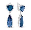 Серьги из серебра с пл.кварцем цв.сапфир и фианитами родированные
