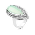Кольцо из серебра с пл.кварцем цв. лунный камень и фианитами родированное