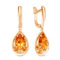 Серьги из золочёного серебра с пл.кварцем цв.цитрин
