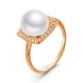 Кольцо из золочёного серебра с культ.жемчугом и фианитами 