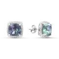 Серьги-пусеты из серебра с синт.александритом и фианитами родированные