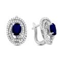 Серьги из серебра с нат. сапфировым корундом и фианитами родированные