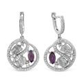 Серьги из серебра с гт.кварцем и фианитами родированные
