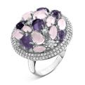 Кольцо из серебра с пл.кварцем цв.аметист,розовый и фианитами родированное
