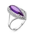 Кольцо из серебра с пл.кварцем цв.аметист и фианитами родированное