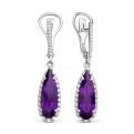 Серьги из серебра с пл.кварцем цв.аметист и фианитами родированные