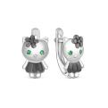 Серьги детские из серебра с фианитами родированные - Кошечки, Кошки