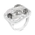 Кольцо из серебра с кварцем гт и фианитами родированное