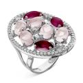 Кольцо из серебра с гт.кварцем и фианитами родированное
