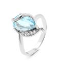 Кольцо из серебра с нат. топазом и фианитами родированное