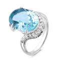 Кольцо из серебра с нат.топазом и фианитами родированное