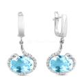 Серьги из серебра с нат. топазом и фианитами родированные