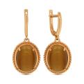 Серьги из золочёного серебра с коричневым кошачьим глазом