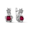Серьги из серебра с корундом рубиновым родированные