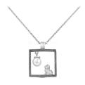 Колье из серебра с жемчугом Swarovski родированное - Кошка, Кошки