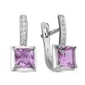 Серьги из серебра с нат.аметистом и фианитами родированные