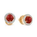 Серьги-пусеты из золочёного серебра с рек.кораллом и фианитами