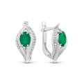 Серьги из серебра с нат. зеленым агатом и фианитами родированные