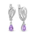 Серьги из серебра с нат.аметистом и фианитами родированные