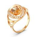 Кольцо из золочёного серебра с нат. цитрином и фианитами 