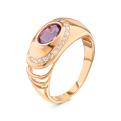 Кольцо из золочёного серебра  с нат. аметистом и фианитами