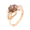 Кольцо из золочёного серебра с нат. раухтопазом и фианитами