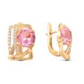 Серьги из золочёного серебра с пл.кварцем цв.морганит и фианитами
