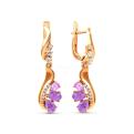 Серьги из золочёного серебра с нат. аметистом и фианитами
