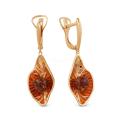 Серьги из золочёного серебра с прес. нат. янтарем
