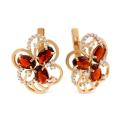 Серьги из золочёного серебра с пл.кварцем цв.гранат и фианитами