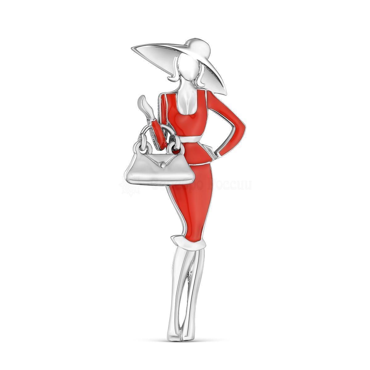 Брошь из серебра с эмалью родированная