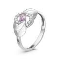 Кольцо из серебра с нат.аметистом и фианитами родированное