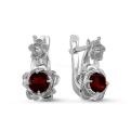 Серьги из серебра с нат.гранатом родированные