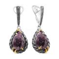 Серьги из серебра с нат. чароитом, фианитами и золочением родированные