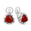 Серьги из серебра с нат.красным агатом и фианитами родированные
