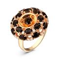 Кольцо из золочёного серебра с раухтопазом и фианитами