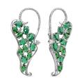 Серьги из серебра с пл. кварцем цв. зелёный и фианитами родированные